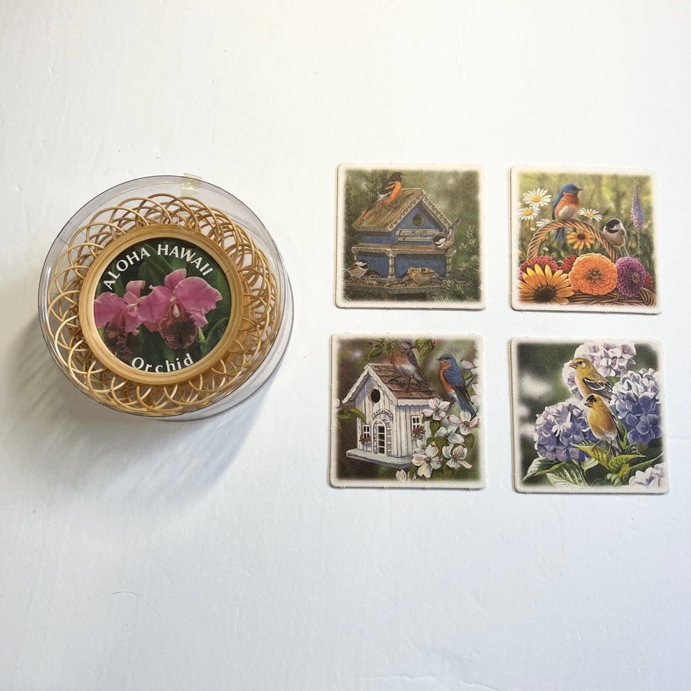 Vintage Coasters 1950's 2 Sets Aloha Hawaii and Birds Paper‎ and Wicker Sets